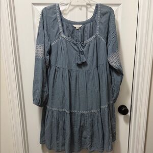 Lucky Brand Dusty Blue Embroidered Mini Dress